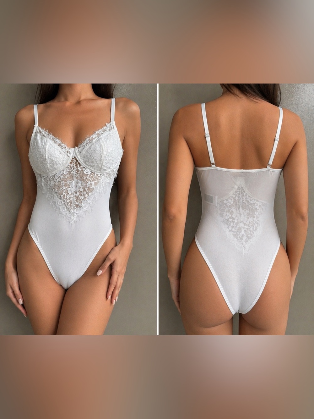 White Lace NWOT Underwire Adjustable Sheer Floral Lingerie Romantic Bodysuit XS